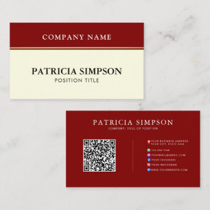 Elegante Burgunderrote und beige Creme QR-Code-Lin Visitenkarte
