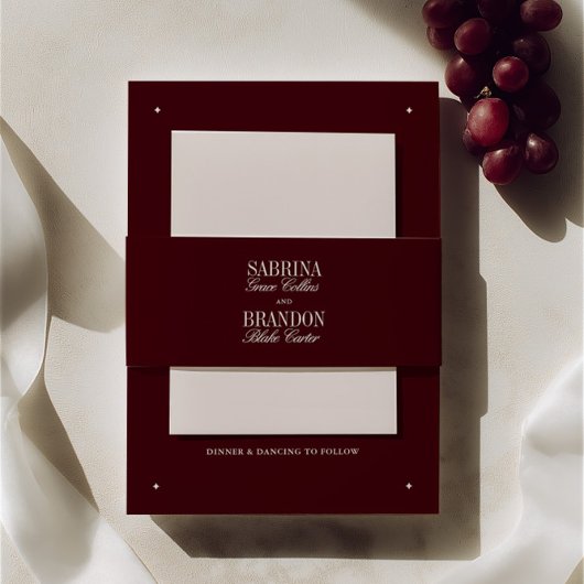 Elegante burgunderrote und elfenbeinfarbene Hochze Einladungsbanderole