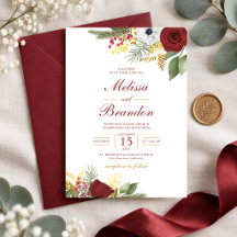 Elegante burgunderrote und goldene florale Hochzei