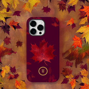 Elegante Burgunderrote und goldene Herbstblätter Case-Mate iPhone 14 Pro Max Hülle