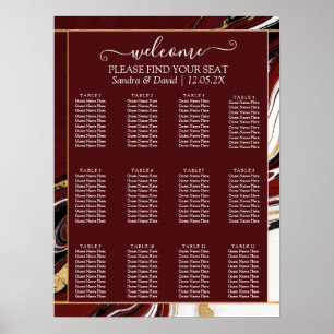 Elegante burgunderrote und goldene Marmor-Hochzeit Poster