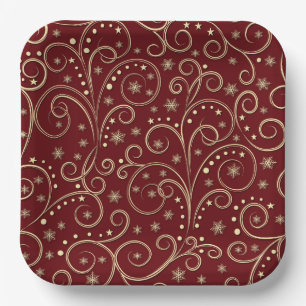 Elegante burgunderrote und goldene Papierplatten m Pappteller