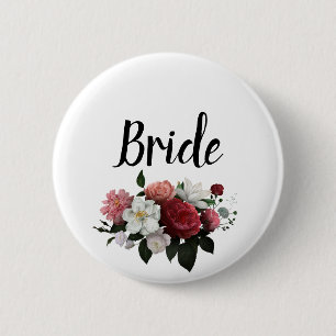 Elegante burgunderrote und rosa Blumen Braut Button
