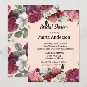 Elegante burgunderrote und rosa Blumen Brautparty