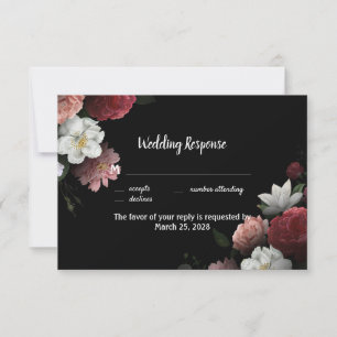 Elegante Burgunderrote und rosa Blumen RSVP Karte