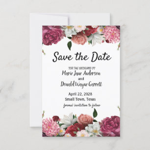 Elegante Burgunderrote und rosa Blumen Save The Date
