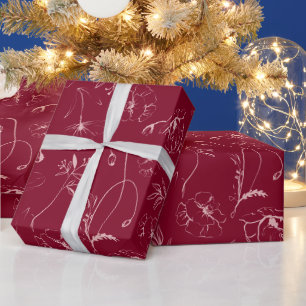Elegante burgunderrote und rosafarbene botanische geschenkpapier