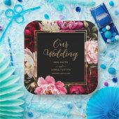 Elegante burgunderrote und rosafarbene Pfingstrose Pappteller (Party)