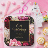 Elegante burgunderrote und rosafarbene Pfingstrose Pappteller (Party)