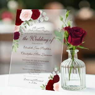 Elegante burgunderrote und rosafarbene Rosen forme Acryleinladungen