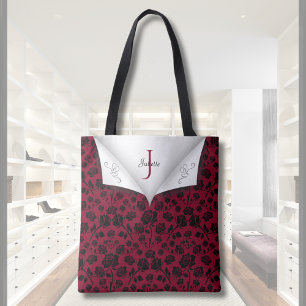 Elegante Burgunderrote und Schwarze Rosentasche Tasche