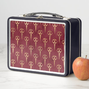 Elegante burgunderrote Vintage-Goldschere Haarschn Metall Brotdose