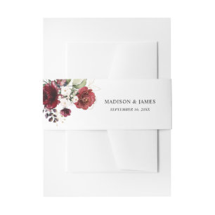 Elegante burgunderrote Wasserfarben-Hochzeit Einladungsbanderole