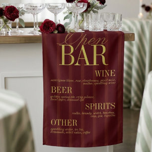 Elegante Burgunderstreifen Open Bar Menü Hochzeit Banner