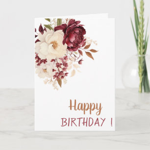 Elegante Burgunderweiße Blumen Rosen Geburtstag Karte