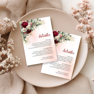 Elegante Burgunderweiße Florale Goldene Hochzeitsi Begleitkarte