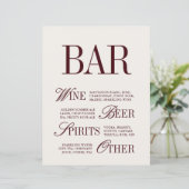 Elegante Burgundy Bar Menu Drinks Wedding Tabletop (Stehend Vorderseite)