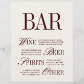 Elegante Burgundy Bar Menu Drinks Wedding Tabletop (Vorderseite)