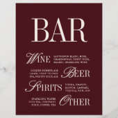 Elegante Burgundy Bar Menu Drinks Wedding Tabletop (Vorderseite)