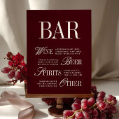 Elegante Burgundy Bar Menu Drinks Wedding Tabletop