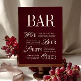 Elegante Burgundy Bar Menu Drinks Wedding Tabletop
