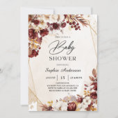 Elegante Burgundy Bloral Baby Shower Einladung (Vorderseite)