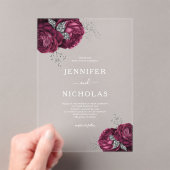 Elegante Burgundy Bloral Peonies Wedding Acryleinladungen (Insitu (Handheld))