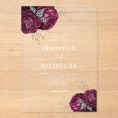 Elegante Burgundy Bloral Peonies Wedding Acryleinladungen (Vorderseite)