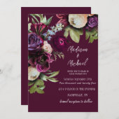 Elegante Burgundy Bloral Peonies Wedding Einladung (Vorne/Hinten)