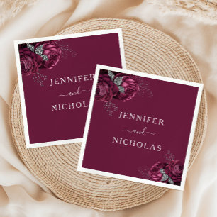 Elegante Burgundy Bloral Peonies Wedding Serviette
