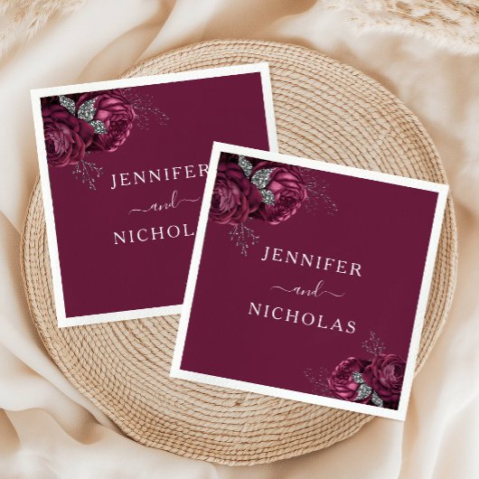 Elegante Burgundy Bloral Peonies Wedding Serviette