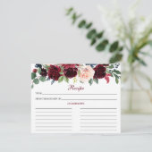 Elegante Burgundy Blue Floral Shower Rezeptkarte Hinweiskarte (Stehend Vorderseite)
