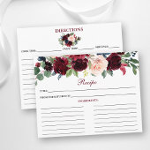 Elegante Burgundy Blue Floral Shower Rezeptkarte Hinweiskarte