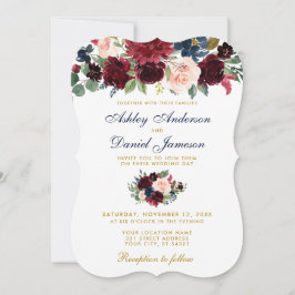Elegante Burgundy Blue Watercolor Floral Wedding B Einladung