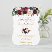 Elegante Burgundy Blue Watercolor Floral Wedding B Einladung (Stehend Vorderseite)