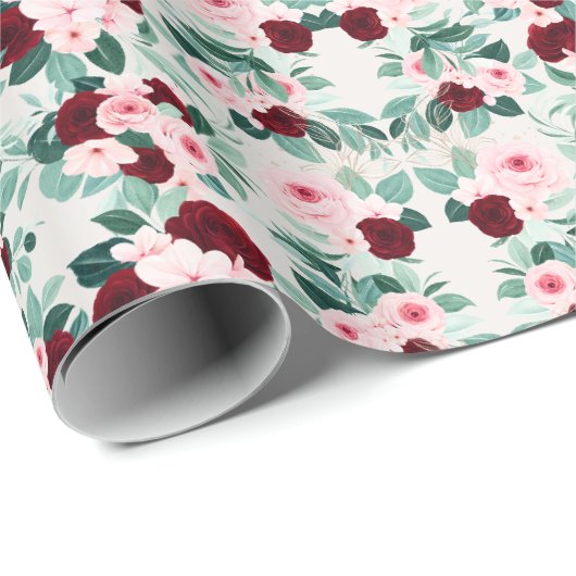 Elegante Burgundy-Blume Geschenkpapier (Rolleneckpunkt)