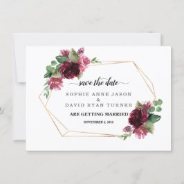 Elegante Burgundy Blume Goldrahmen Hochzeit Save The Date