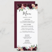 Elegante Burgundy-Blume Hochzeit Menükarte (Vorne/Hinten)