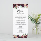 Elegante Burgundy-Blume Hochzeit Menükarte (Stehend Vorderseite)