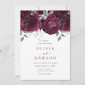 Elegante Burgundy Blume & Silberhochzeit Einladung (Vorderseite)