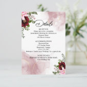 Elegante Burgundy Blume Wedding Begleitkarte (Stehend Vorderseite)