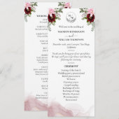 Elegante Burgundy Blume Wedding Programm (Vorne/Hinten)