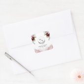 Elegante Burgundy Blume Wedding Quadratischer Aufkleber (Umschlag)