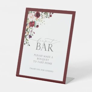 Elegante Burgundy Blumendusche Bouquet Bar Sockelschild
