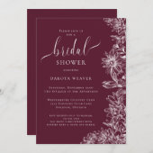 Elegante Burgundy Blumendusche Einladung (Vorne/Hinten)