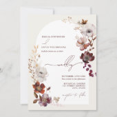 Elegante Burgundy Blumenhochzeit Einladung (Vorderseite)