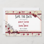 Elegante Burgundy Blumenrahmen Chic Summer Wedding Save The Date (Vorderseite)