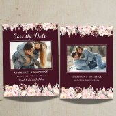 Elegante Burgundy Blumenrosa Hochzeit speichern Si Einladung