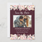 Elegante Burgundy Blumenrosa Hochzeit speichern Si Einladung (Vorderseite)