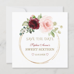 Elegante Burgundy Blush Blume Gold 16 . Geburtstag Save The Date